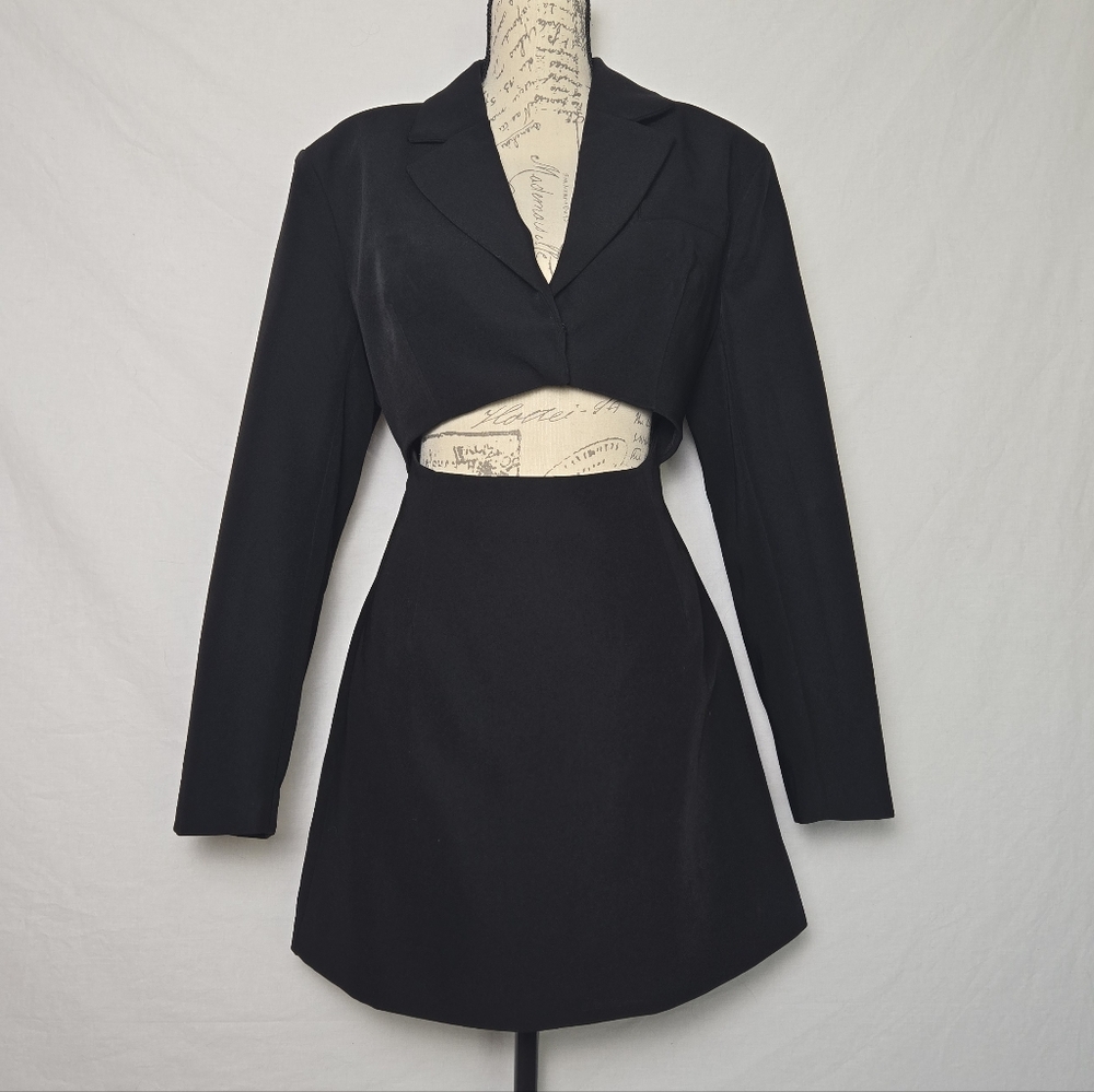 Endless Rose Black Waist Cutout Blazer Mini Dress - Large